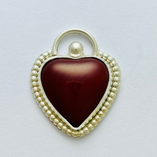 Deep red Rosarita stone. Heart necklace. Sterling silver. Artisan made in USA.