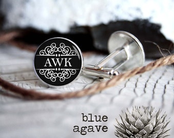 Monogrammed initials personalized cufflinks, cool gifts for men, custom wedding silver plated or black cufflink