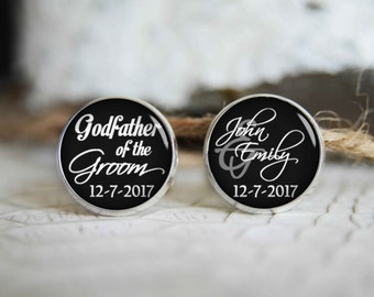 Godfather of the groom personalized photo cufflinks, cool gifts for men, custom wedding silver plated or black cuff link