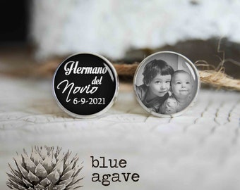Hermano del novio las mancuernillas, personalized photo cufflinks, cool gifts for men, custom wedding silver plated or black cuff link