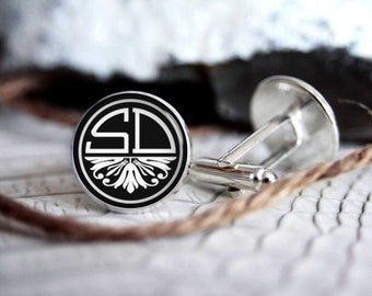 Monogrammed initials personalized cufflinks, cool gifts for men, custom wedding silver plated or black cufflink