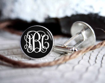 Monogrammed initials personalized cufflinks, IN16 cool gifts for men, custom wedding silver plated or black cufflink
