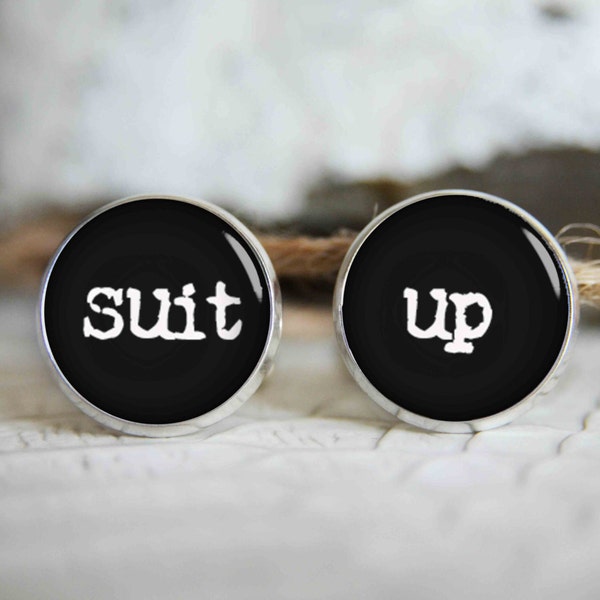 Suit up personalized cufflinks, cool gifts for men, custom wedding silver plated or black cuff link