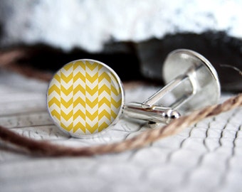 White and gray yellow personalized custom cufflinks, cool gifts for men, wedding silver plated or black cuff link