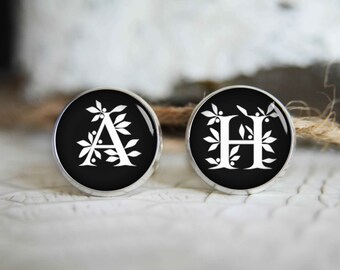 Monogrammed initials personalized cufflinks, cool gifts for men, custom wedding silver plated or black cuff link IN-20