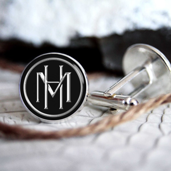 Monogrammed initials personalized cufflinks, cool gifts for men, custom wedding silver plated or black cufflink