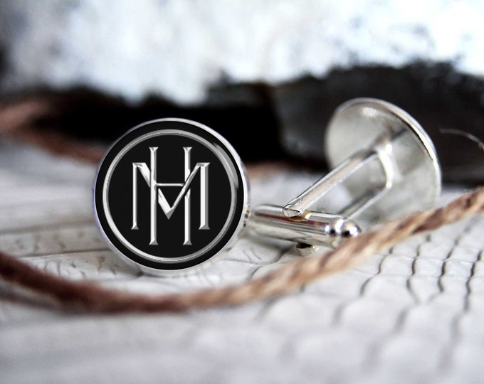Featured listing image: Monogrammed initials personalized cufflinks, cool gifts for men, custom wedding silver plated or black cufflink