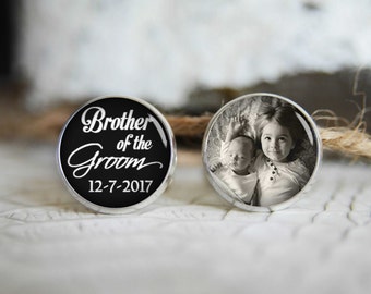 Brother of the groom personalized photo cufflinks, cool gifts for men, custom wedding silver plated or black cuff link