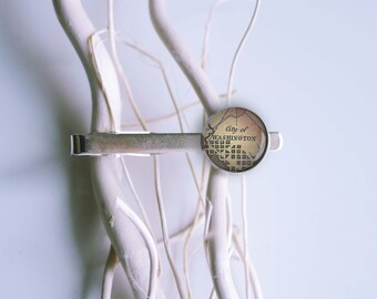 Washington map personalized tie clip, tie bar, tie tack, lapel pin, cool gifts for men, custom wedding silver plated or black
