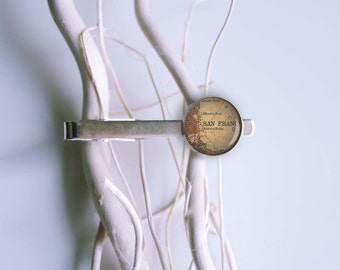 San Francisco map personalized tie clip, tie bar, tie tack, lapel pin, cool gifts for men, custom wedding silver plated or black