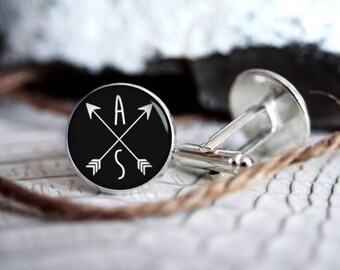Monogrammed initials personalized cufflinks, cool gifts for men, custom wedding silver plated or black cuff link IN11
