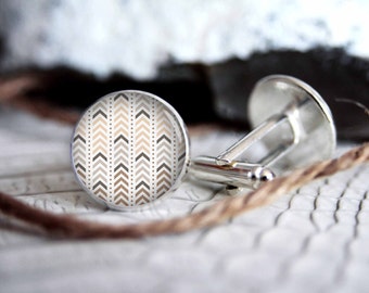 Mocha and gray pattern personalized custom cufflinks, cool gifts for men, wedding silver plated or black cuff link