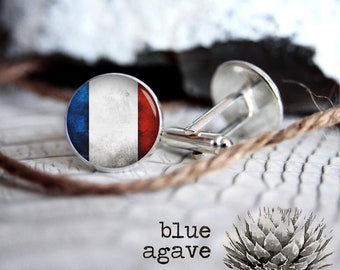 French Flag cufflink custom personalized cufflinks, cool gifts for men, wedding silver or black cuff link gift for men