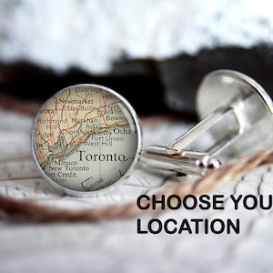 Custom Map cufflink personalized cufflinks, cool gifts for men, wedding silver plated or black cuff link gift for men