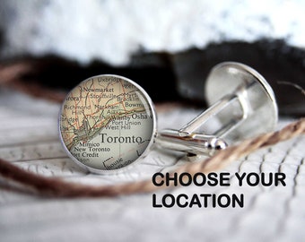 Custom Map cufflink personalized cufflinks, cool gifts for men, wedding silver plated or black cuff link gift for men