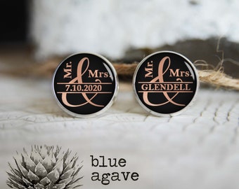Custom grooms personalized cufflinks, cool gifts for men, custom wedding silver plated or black cuff link