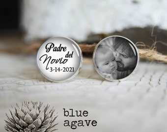 Padre del novio las mancuernillas personalized photo cufflinks, cool gifts for men, custom wedding silver plated or black cuff link