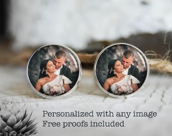 Personalized cufflinks, custom cool gifts for men, photo wedding silver plated or black cuff links