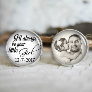 Father of the bride personalized photo cufflinks, cool gifts for men, custom wedding silver plated or black cuff link