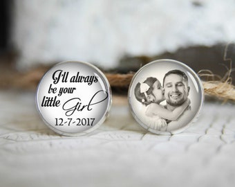 Father of the bride personalized photo cufflinks, cool gifts for men, custom wedding silver plated or black cuff link