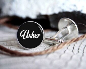 Usher personalized cufflinks, cool gifts for men, custom wedding silver plated or black cuff link