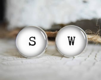 Monogrammed initials personalized cufflinks, cool gifts for men, custom wedding silver plated or black cufflink