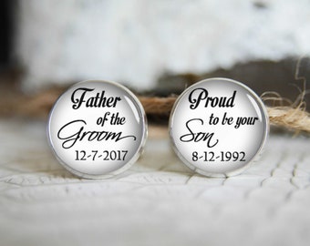Father of the groom personalized cufflinks, cool gifts for men, custom wedding silver plated or black cuff link