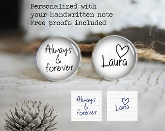 Your handwriting on cuffliks. Personalized cufflinks, custom cool gifts for men, photo wedding silver plated or black cuff links