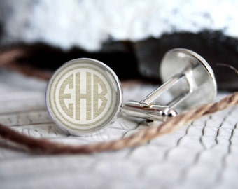 Monogrammed initials personalized cufflinks, cool gifts for men, custom wedding silver plated or black cuff link IN09