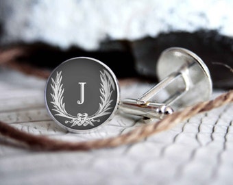 Monogrammed initials personalized cufflinks, cool gifts for men, custom wedding silver plated or black cuff link IN01