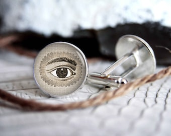 Masonic eye vintage drawing cufflink custom personalized cufflinks, gifts for men, wedding silver plated or black cuff link gift for men