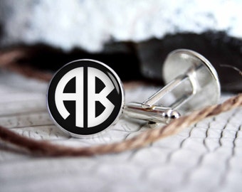 Monogrammed initials personalized cufflinks IN18, cool gifts for men, custom wedding silver plated or black cufflink