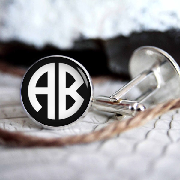 Monogrammed initials personalized cufflinks IN18, cool gifts for men, custom wedding silver plated or black cufflink