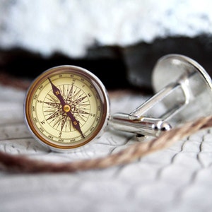 Compass CM02 personalized custom cufflinks, cool gifts for men, wedding silver plated or black cuff link