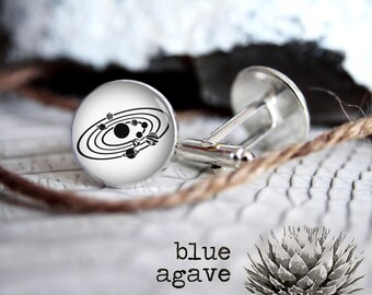 Solar System cufflink custom personalized cufflinks, cool gifts for men, wedding silver or black cuff link gift for men