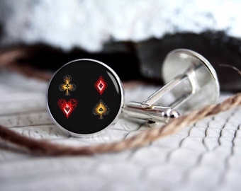 Cards suits poker personalized cufflinks, cool gifts for men, custom wedding silver plated or black cuff link