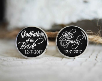 Godfather of the bride personalized photo cufflinks, cool gifts for men, custom wedding silver plated or black cuff link