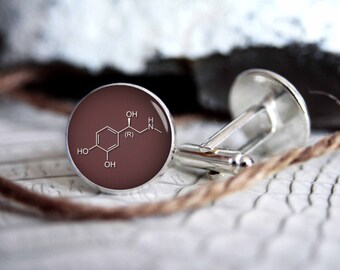 Adrenaline molecule personalized cufflinks, cool gifts for men, custom wedding silver plated or black cuff link