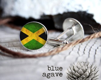 Jamaican Flag cufflink custom personalized cufflinks, cool gifts for men, wedding silver or black cuff link gift for men
