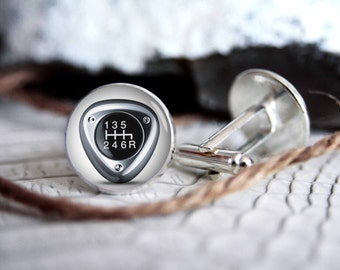 Cufflink gear shift custom personalized cufflinks, cool gifts for men, wedding silver plated or black cuff link gift for men