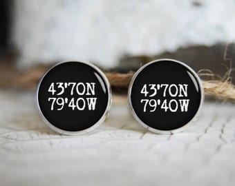 Latitude and Longitude Coordinates cufflinks, cool gifts for men, custom wedding silver plated or black cuff link