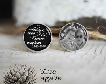 Custom memorial photo cufflinks, personalized photo cufflinks, cool gifts for men, custom wedding silver plated or black cuff link