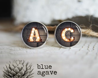 Monogrammed initials personalized cufflinks, cool gifts for men, custom wedding silver plated or black cufflink