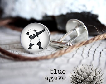 Dabbing Panda cufflink custom personalized cufflinks, cool gifts for men, wedding silver or black cuff link gift for men