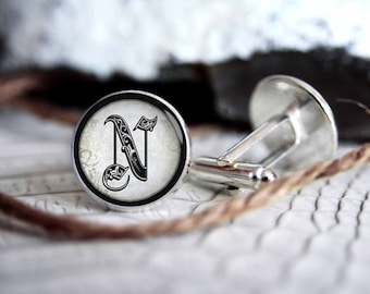 Cufflink Initials monogrammed custom personalized cufflinks, cool gifts for men, wedding silver plated or black cuff link gift for men