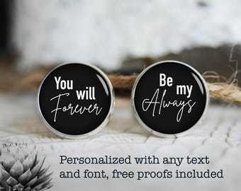Personalized cufflinks, custom cool gifts for men, photo wedding silver plated or black cuff links