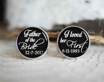 Father of the bride personalized cufflinks, cool gifts for men, custom wedding silver plated or black cuff link