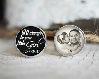 I will always be your little girl personalized photo cufflinks, cool gifts for men, custom wedding silver plated or black cuff link