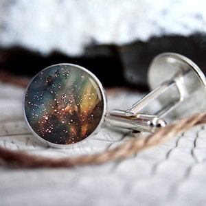 Nebula galaxy NB10 personalized custom cufflinks, cool gifts for men, wedding silver plated or black cuff link