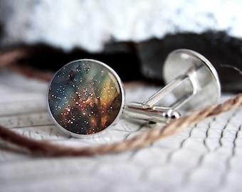 Nebula galaxy NB10 personalized custom cufflinks, cool gifts for men, wedding silver plated or black cuff link